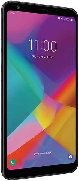 LG Stylo 5+ front view with colorful gradient display showing time 11:00 and lock screen