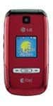 LG Swift red flip phone, open position, showing small screen and keypad