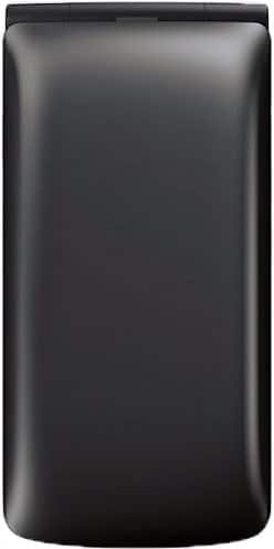 LG Terra flip phone, rear view, closed, black exterior with curved edges