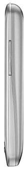 LG Phoenix mobile phone, side view, silver finish with rounded edges
