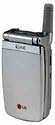 LG TM250 flip phone, front view, silver and black exterior, closed position