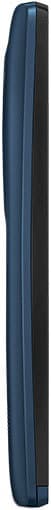 LG Tribute 2 phone, side view, showing blue and black casing with curved edges