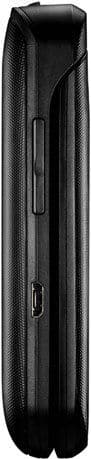 LG True folded phone, side view showing closed position with textured black exterior and control buttons