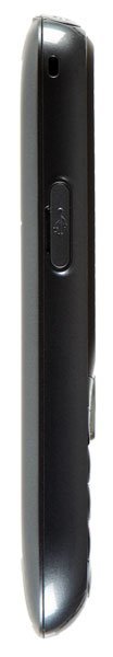 Side view of LG Saber black phone showing textured side button and top port or slot cover for device comparison.