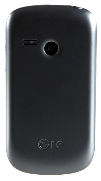 Rear view of LG Saber featuring camera lens, speaker grille, and LG logo at the bottom.