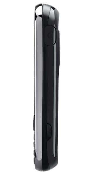 LG UX-220 flip phone, side view, black and silver exterior with closed screen