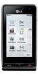 LG Viewty smartphone shown from the front, displaying a grid of application icons on its screen
