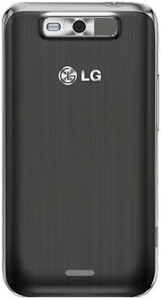 LG Viper rear view, showing black textured back panel with LG logo and camera module