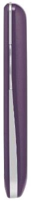 LG Vortex flip phone in purple and silver, side view, closed position, vertically oriented on a white background.