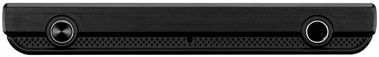 LG Spectrum 2 front view, showing speaker grilles and two circular control buttons on black face