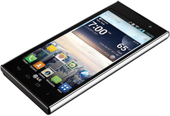 LG Spectrum 2 smartphone displayed at an angle, showing home screen with apps and time display of 7:00