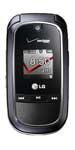LG VX-8360 flip phone, front view, closed with screen displaying time and carrier information