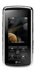 Front view of a black LG Venus phone showing a space-themed screen and numeric keypad below the display.