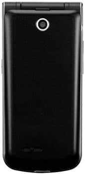 LG Wine III flip phone, rear view, closed, black exterior with circular camera lens