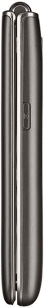 LG Wine 4 flip phone, closed position, side view showing slim profile and metallic gray finish