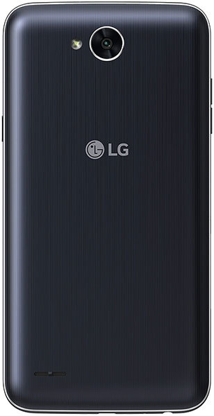 LG X Power 2 rear view, black phone with vertical ribbed texture and camera lens at top center
