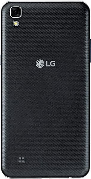 LG X Power rear view, black smartphone with textured back panel and camera in upper left corner