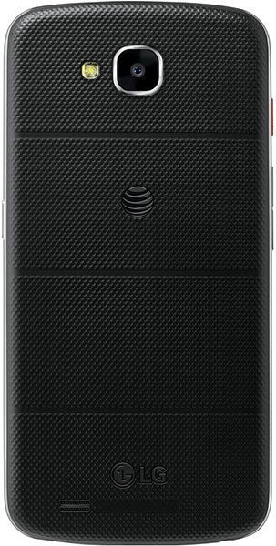 LG X Venture rear view, showing black textured back panel with camera and speaker elements