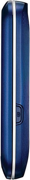 LG Xpression side view, closed flip phone with dark blue exterior and silver trim