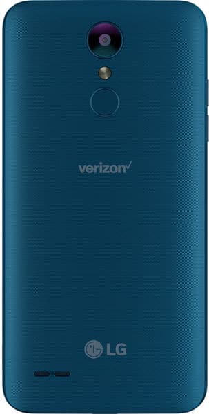 LG Zone 4 rear view, teal blue back with camera and fingerprint sensor