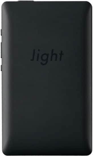 Light Phone II rear view, black minimalist device with "light" text embossed on back