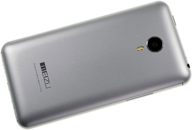 Meizu MX4 Pro rear view, silver finish with circular camera lens and gold trim