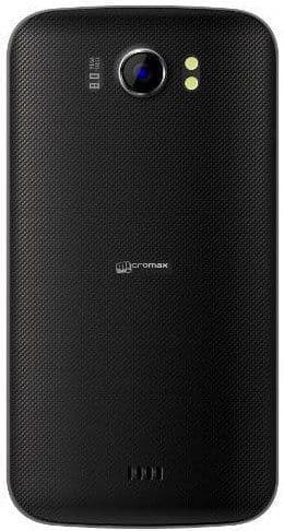 Micromax A110Q Canvas 2 Plus rear view, black textured back panel with camera and flash