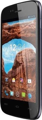 Micromax Bolt A47 smartphone, front view, displaying home screen with landscape wallpaper and app icons