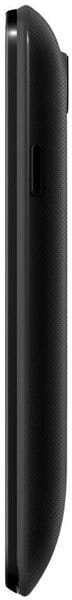 Micromax Bolt A58 side view, showing thin black phone profile with textured back panel and volume controls