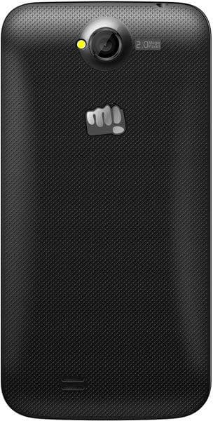 Micromax Bolt A66 rear view, black textured back with camera and LED flash