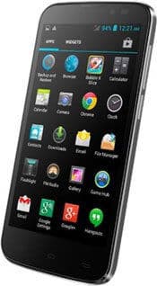 Micromax Canvas Power smartphone displayed at a slight angle, showing home screen with app icons and status bar