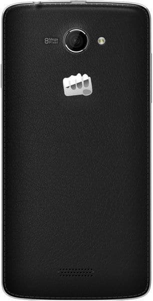 Micromax Canvas Win smartphone rear view, black textured back with white logo and camera lens visible