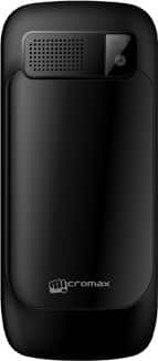 Micromax GC232 rear view, black phone with speaker grille and camera lens visible