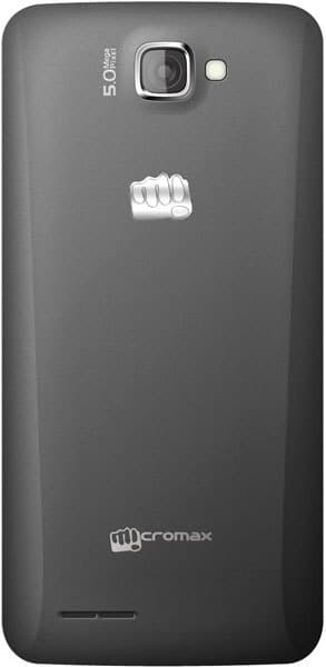 Micromax Mad smartphone rear view, showing gray back panel with fist logo and camera