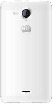 Micromax Unite 2 rear view, white back panel with camera lens and logo