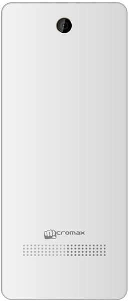 Micromax X253 rear view, white back panel with camera lens and speaker grille