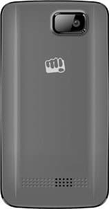 Micromax X457 rear view, gray phone with camera and speaker grille