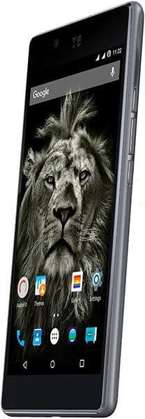Micromax Yu Yutopia smartphone front view with lion wallpaper on screen and Android home icons visible