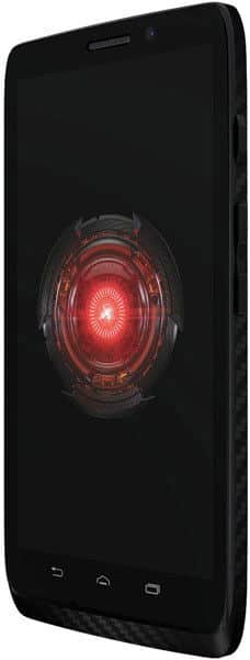 Motorola DROID Maxx front view with red illuminated logo on black screen display