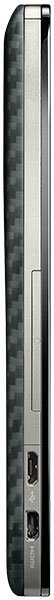 Motorola DROID RAZR MAXX HD, side view showing ultra-thin black phone with volume and power buttons