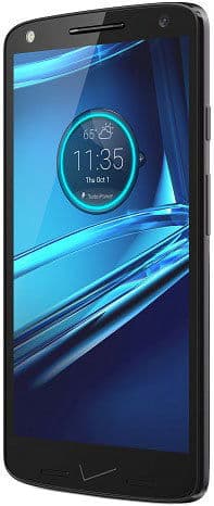 Motorola Droid Turbo 2 smartphone front view with blue abstract display and circular watch-style interface on screen