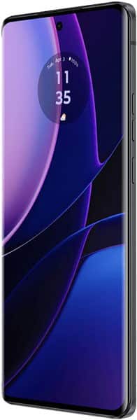 Motorola Edge (2023) front view with purple and blue gradient display showing time 11:35 and a small camera notch