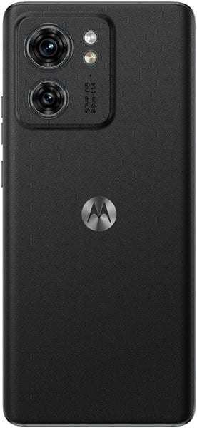 Motorola Edge (2023) rear view, showing dual camera setup and Motorola logo on black back panel