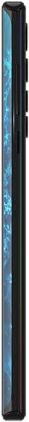 Motorola Edge phone, rear view, showing blue and black design with vertical camera module along spine