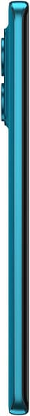Motorola Edge 40 Neo, side view, showing the slim profile and teal-colored frame with camera module along the edge
