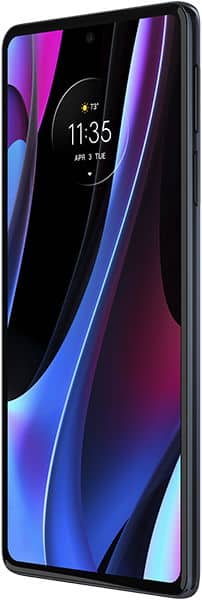 Motorola Edge+ (2022) front view, displaying colorful blue and purple gradient wallpaper with time 11:35 on screen