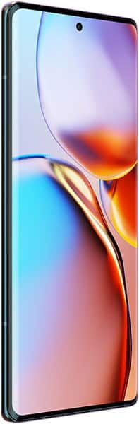 Motorola Edge+ (2023) front view with colorful abstract wallpaper on screen