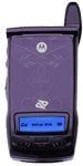 Motorola i835g front view, purple and black flip phone with blue screen display and antenna