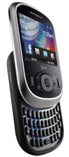 Motorola Karma QA1 front view showing screen with apps and full QWERTY keyboard below