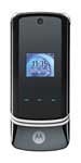 Motorola KRZR K1m front view with screen displaying blue logo and silver lower section